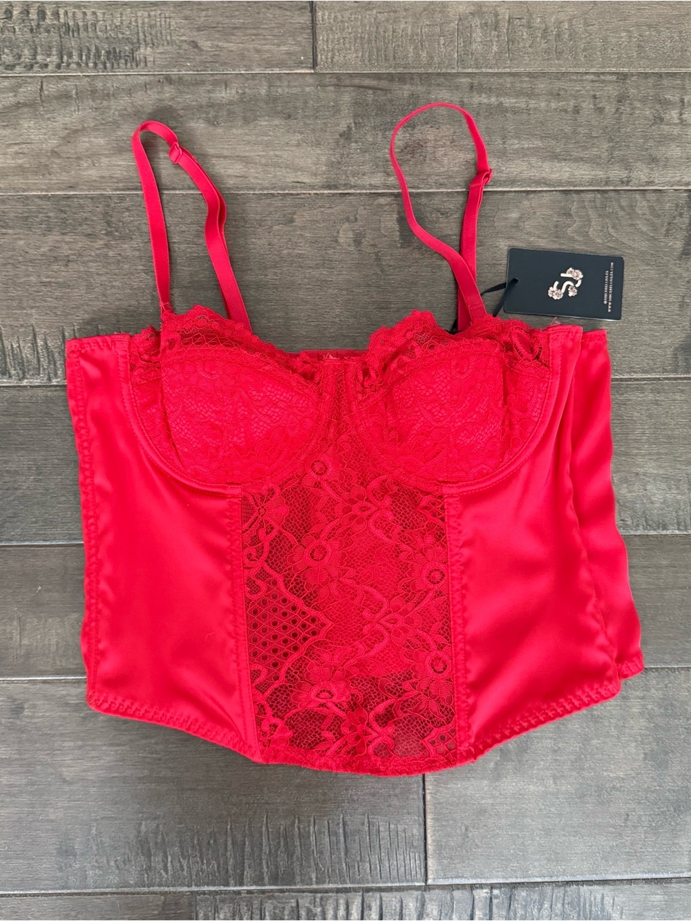 Sincerely Jules Red Lace Bustier Top Bra Longline Women's Intimates M